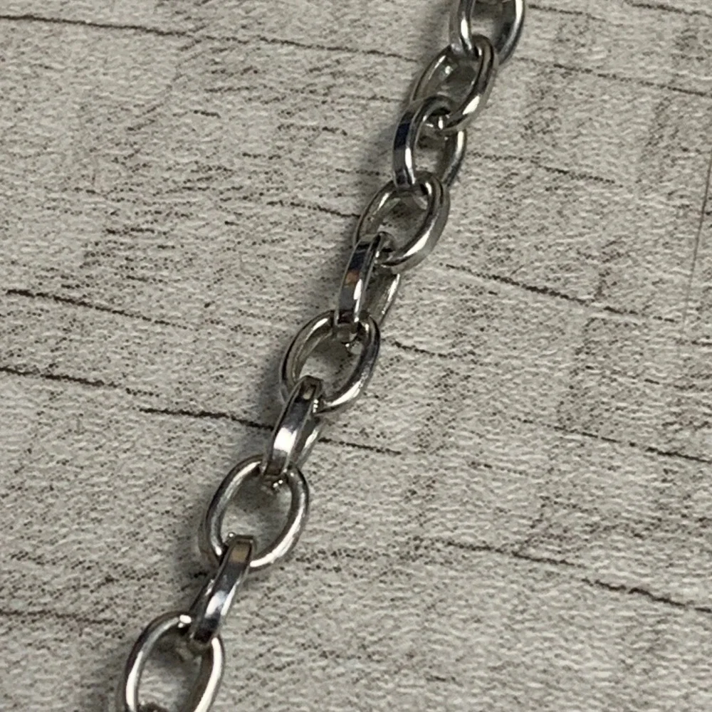 Silver Tone Long Flower Pendant Necklace Rhinestone Accent 36 Inch Chain